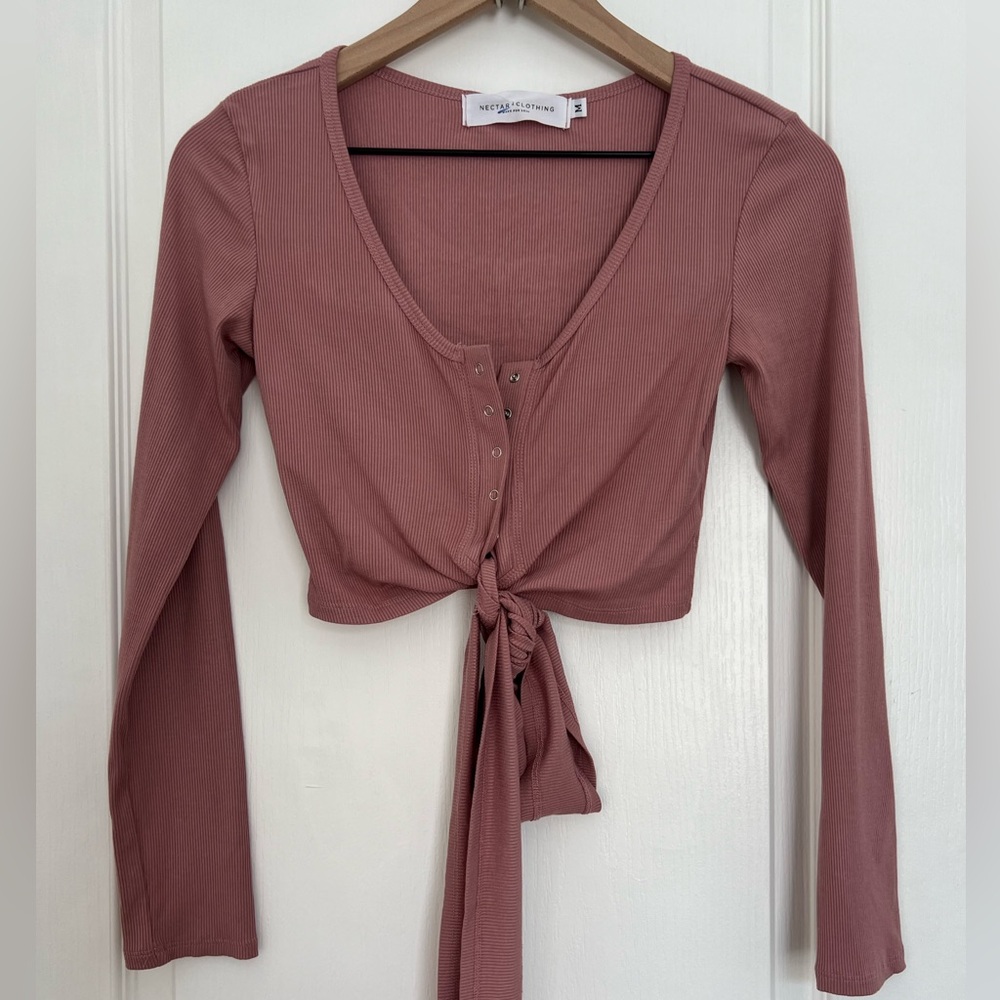 Nectar x Clothing Crop Tie-Front Shirt | mauve | M